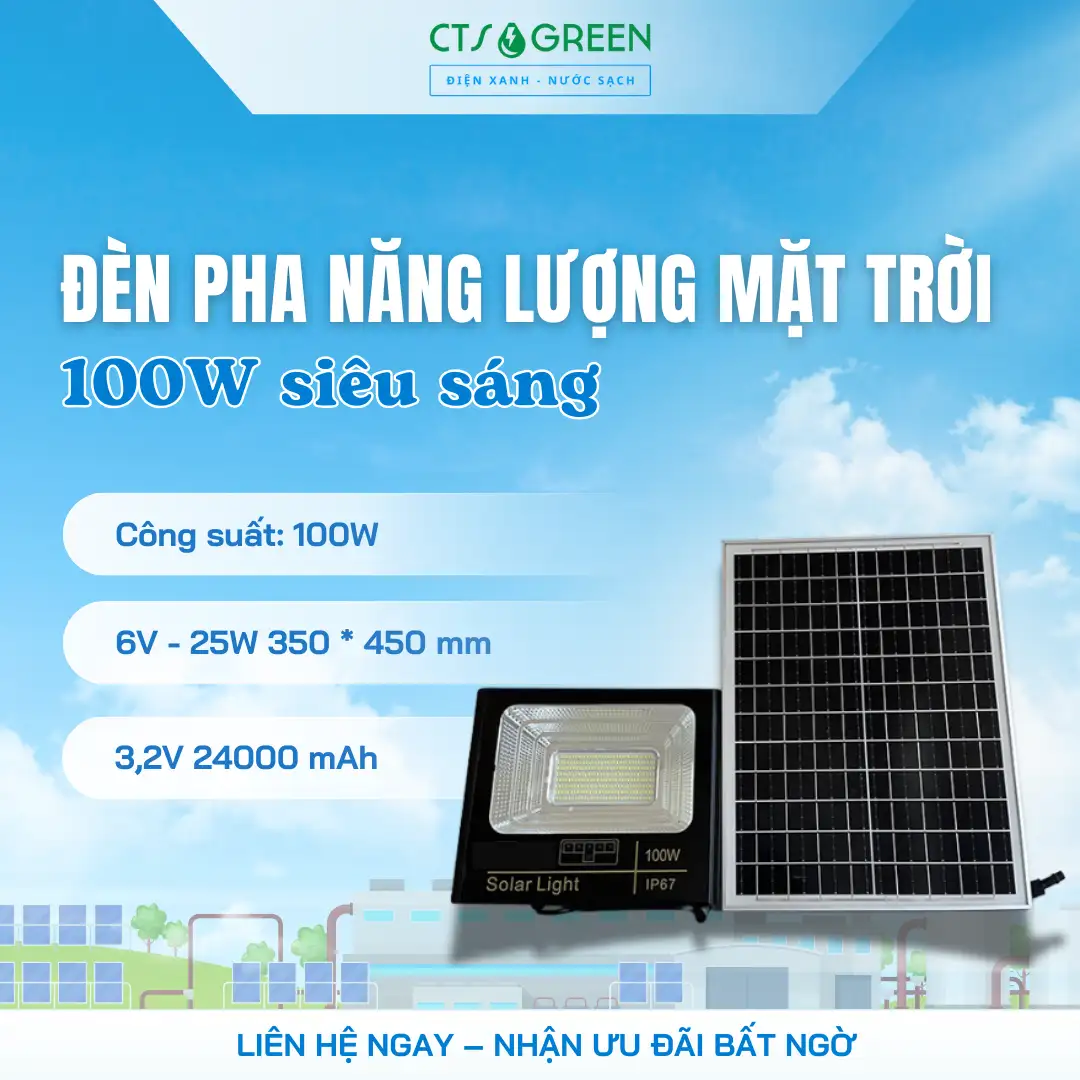 Đèn pha năng lượng mặt trời 100W siêu sáng