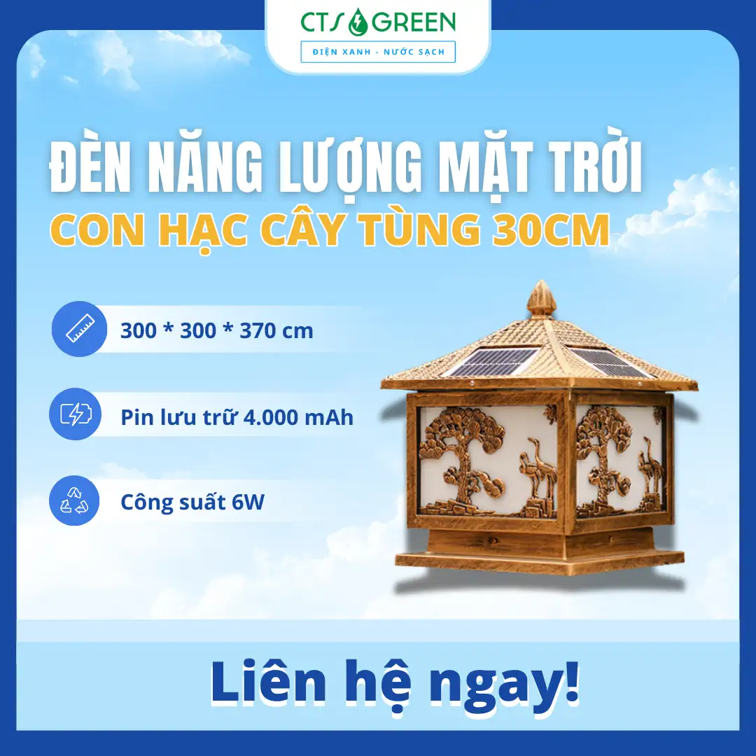 Đèn trụ cổng năng lượng mặt trời 30cm TC07M
