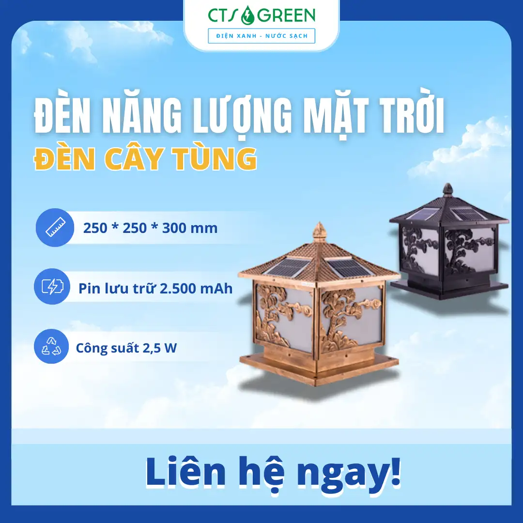 Đèn trụ cổng cây tùng sử dụng năng lượng mặt trời
