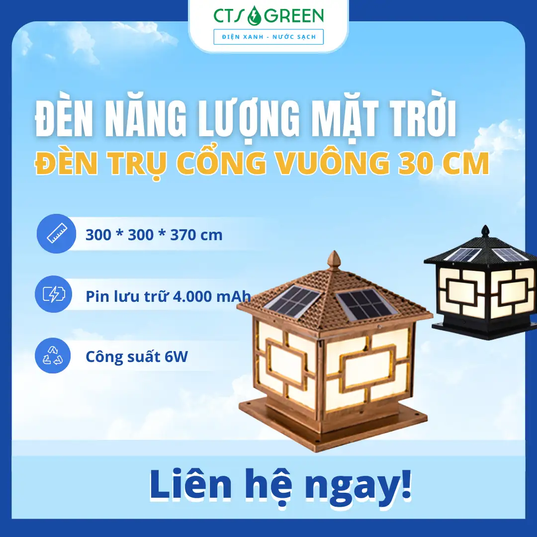 Đèn trụ cổng năng lượng mặt trời 30cm TC04M-1