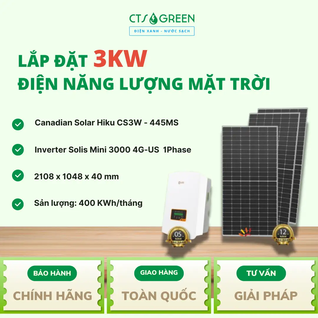 Chi phí lắp đặt điện mặt trời hệ 3KW cho hộ gia đình