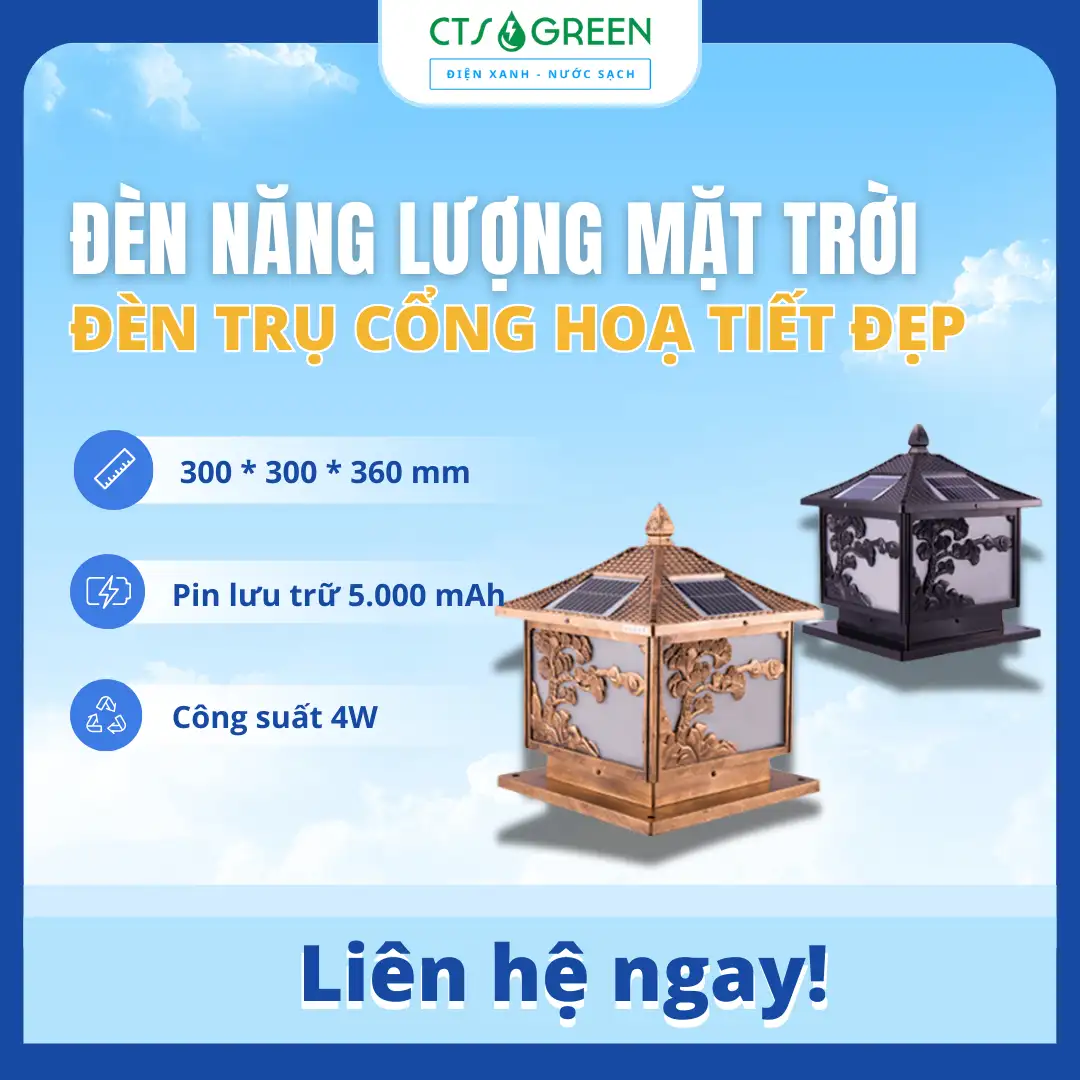 Đèn trụ cổng năng lượng mặt trời TC06M - 2 họa tiết đẹp