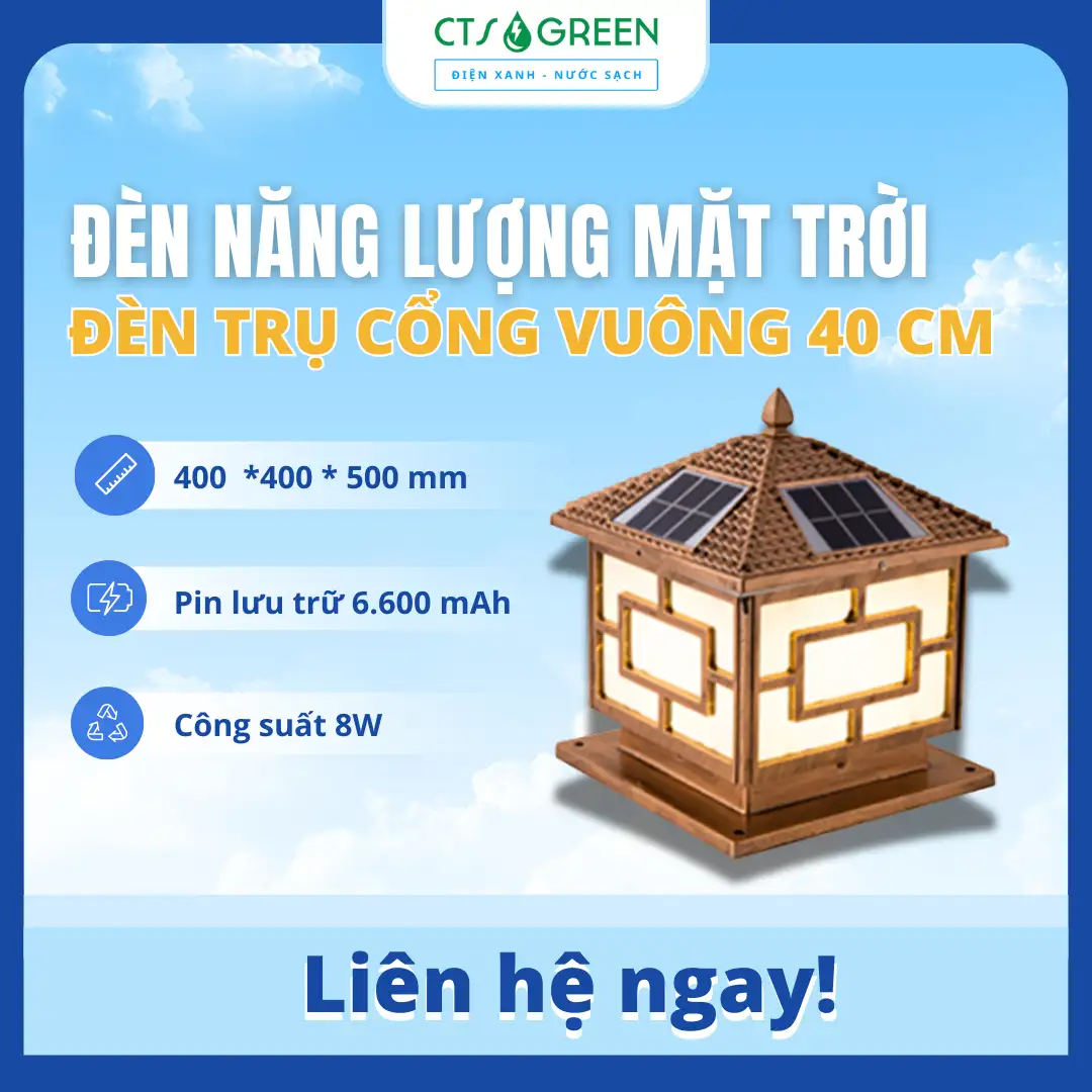 Đèn trụ cổng năng lượng mặt trời 40x40cm TC04L-1V