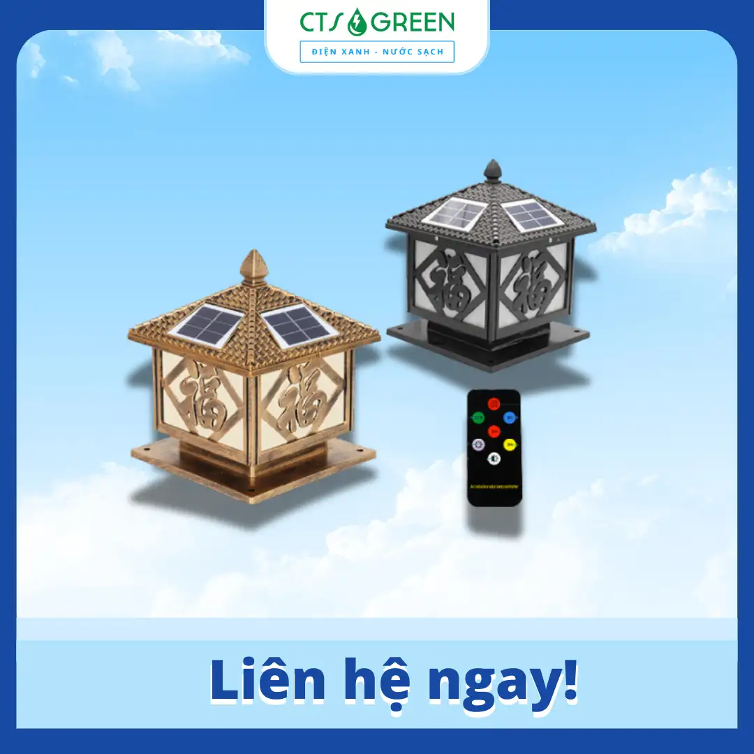 Đèn trụ cổng chữ phúc Năng lượng mặt trời TC12M-3 30cm 3653 Đèn trụ cổng chữ phúc Năng lượng mặt trời 30cm