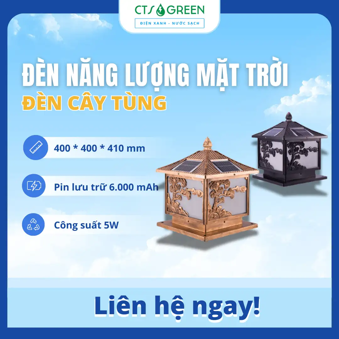 Đèn trụ cổng năng lượng mặt trời cây tùng 40x40cm