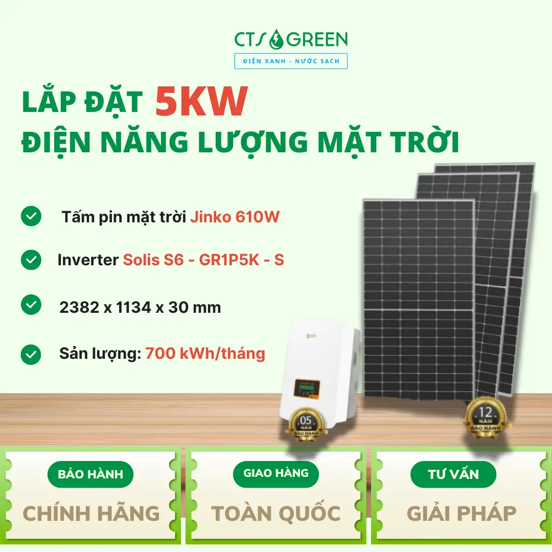 Trọn gói lắp đặt hệ thống 5kW điện năng lượng mặt trời cho gia đình