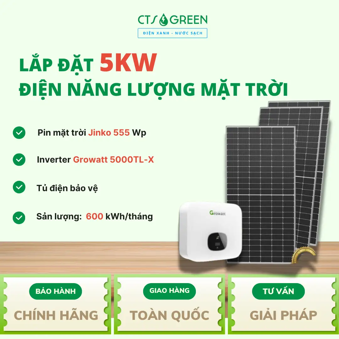 Hệ thống điện năng năng lượng mặt trời 5kw trọn gói