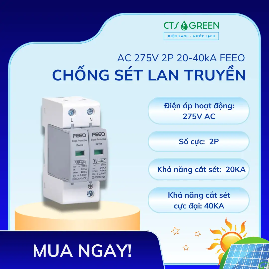 Chống sét lan truyền AC 275V 2P 20 - 40kA FEEO