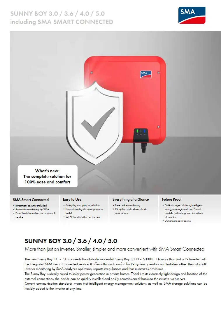 Inverter On-grid SMA 5kW 1 pha – Sunny Boy 5.0 2910 Inverter On-grid SMA 5kW 1 pha – Sunny Boy 5.0