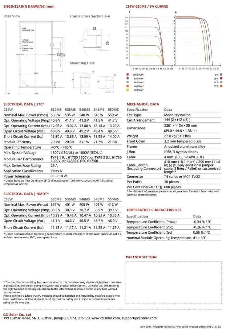 Datesheet của Pin Canadian 550W