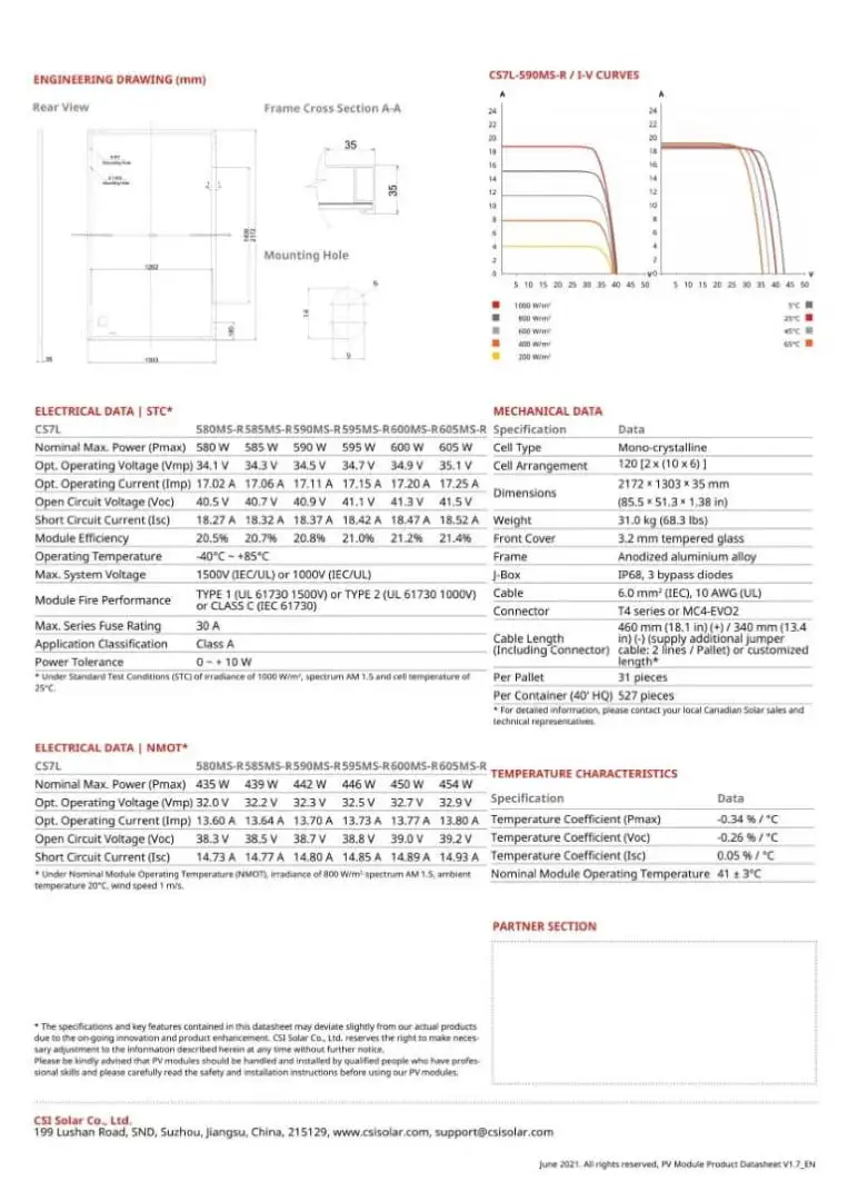 Thông số kỹ thuật pin Canadian Solar 580W
