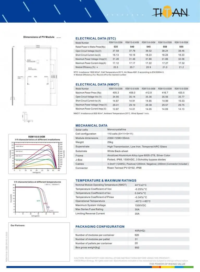 Datasheet Risen RSM110-8-535M-555M