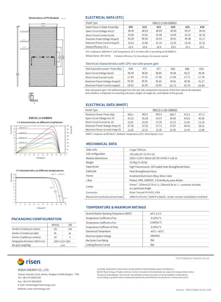 Datasheet pin Risen 610 Wp