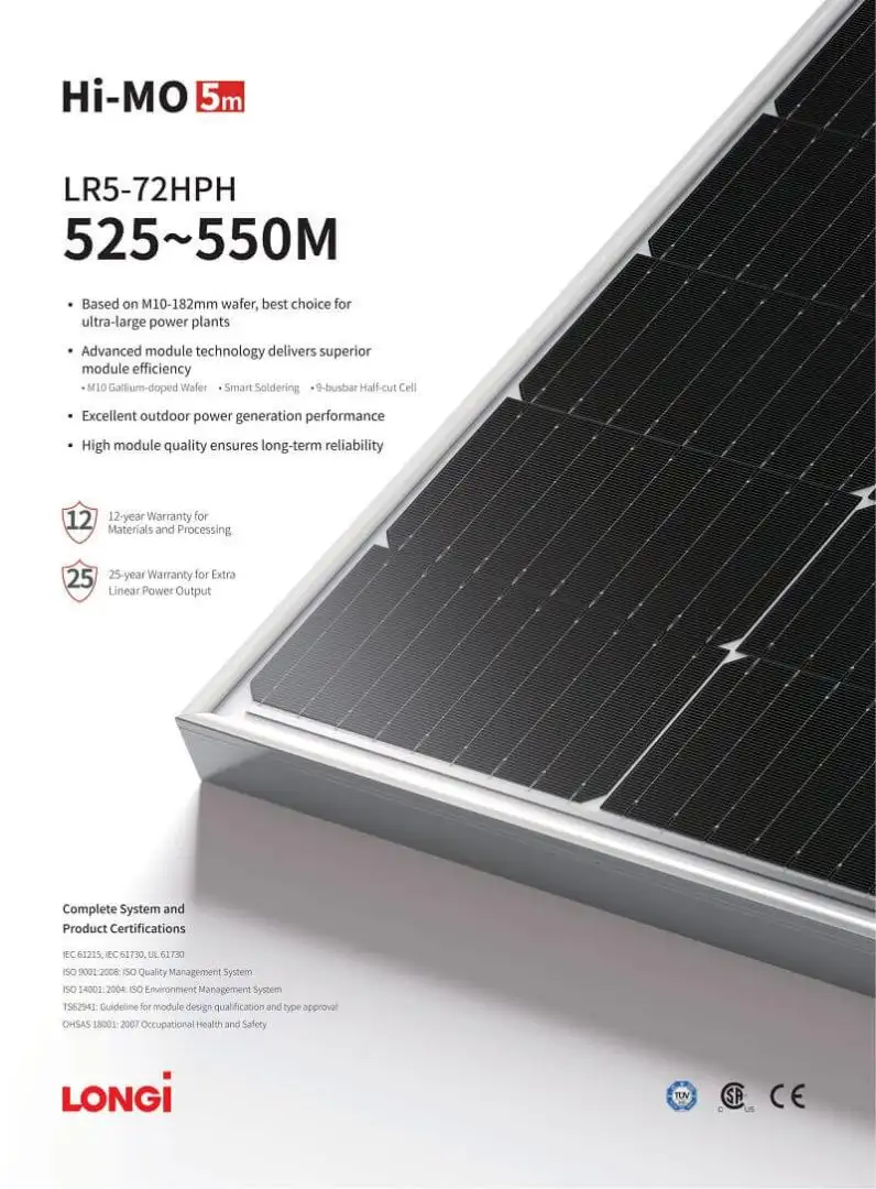 Datasheet tấm pin năng lượng mặt trời LONGi Solar 540W Mono Half-cell (Hi-MO 5) 