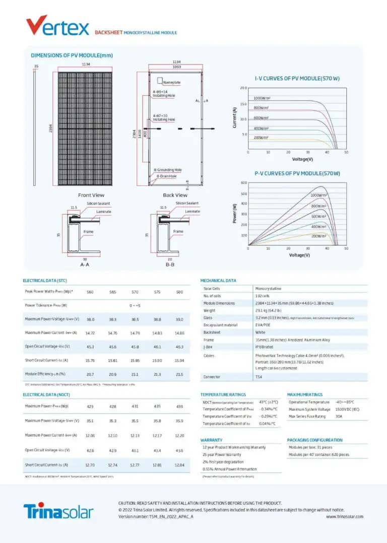Pin năng lượng mặt trời Trina 580W 1591 Datasheet Trina Solar TSM-DE19R 580W