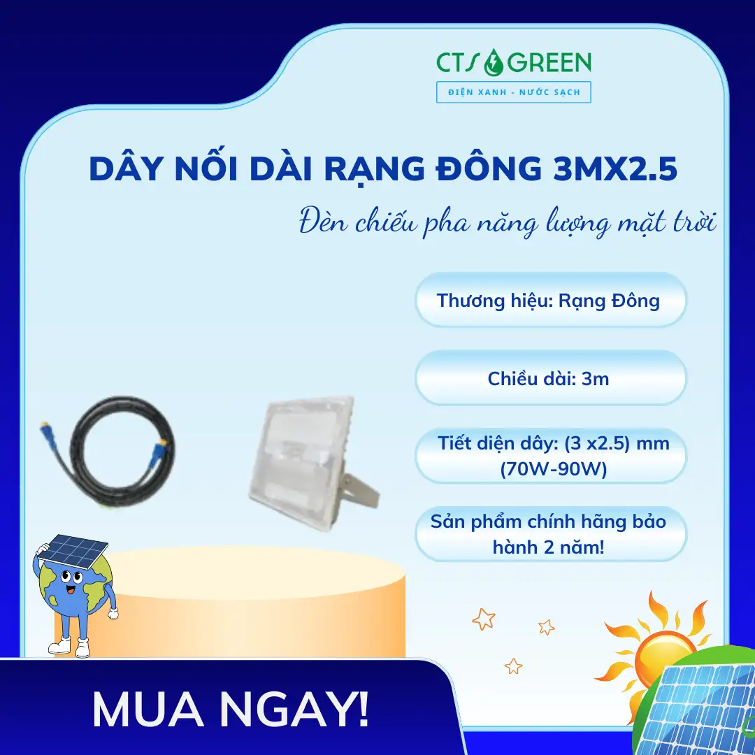 Dây nối dài đèn chiếu pha năng lượng mặt trời Rạng Đông 3mx2.5