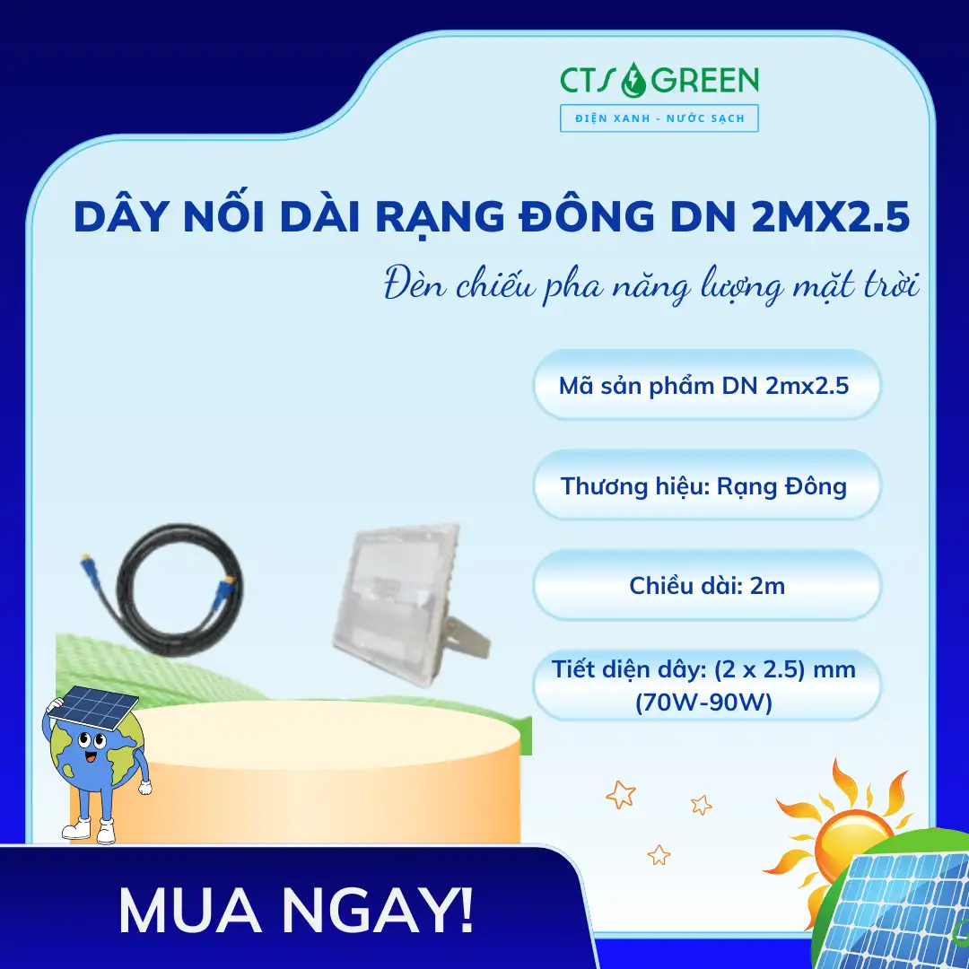 Dây nối dài đèn chiếu pha năng lượng mặt trời Rạng Đông DN 2mx2.5