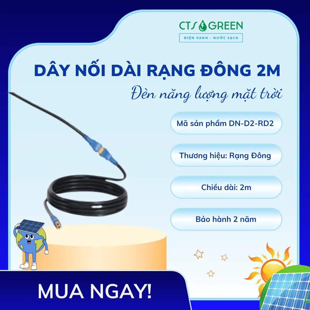 Dây nối dài đèn năng lượng mặt trời Rạng Đông 2m DN-D2-RD2