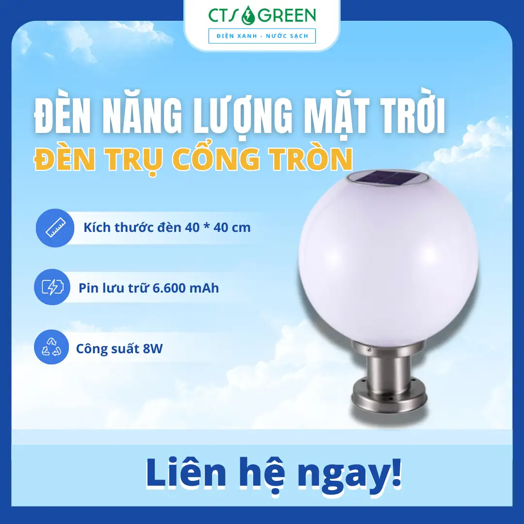 Đèn Trụ Cổng Tròn Năng Lượng Mặt Trời 40x40 cm 3383 Đèn Trụ Cổng Tròn Năng Lượng Mặt Trời 40x40 cm