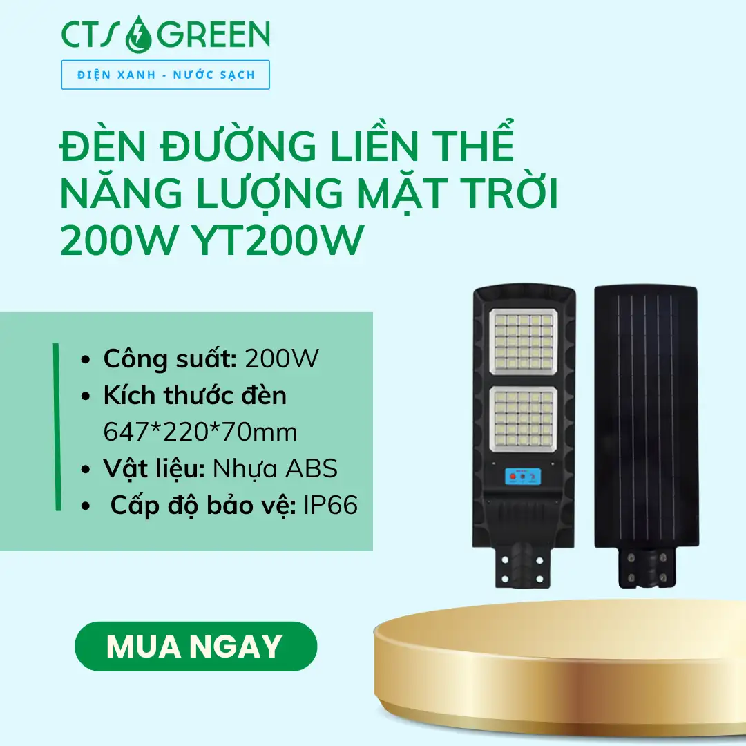 Đèn đường liền thể năng lượng mặt trời 200W YT200W