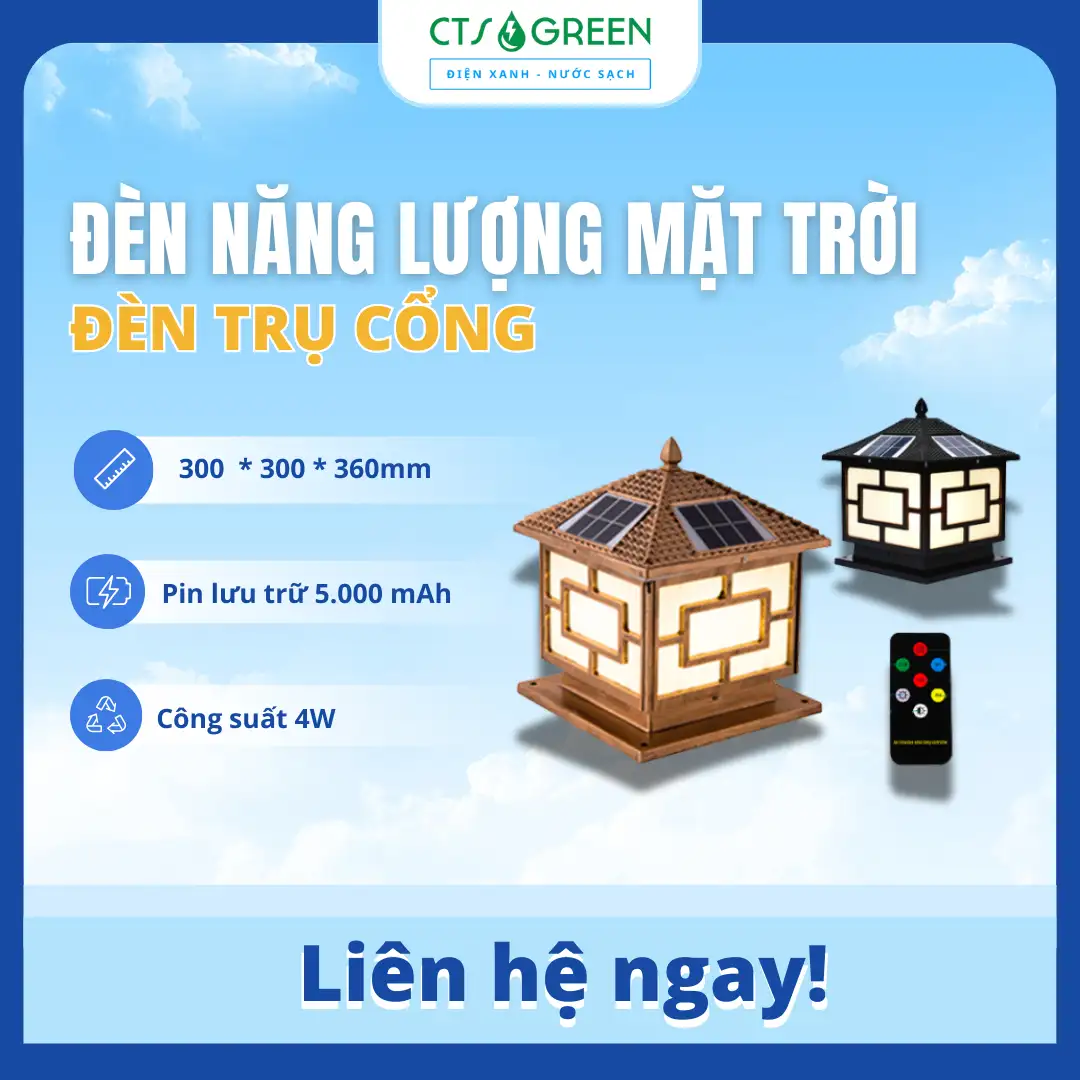 Đèn trụ cổng NLMT giá rẻ 30x30cm có 03 màu sáng