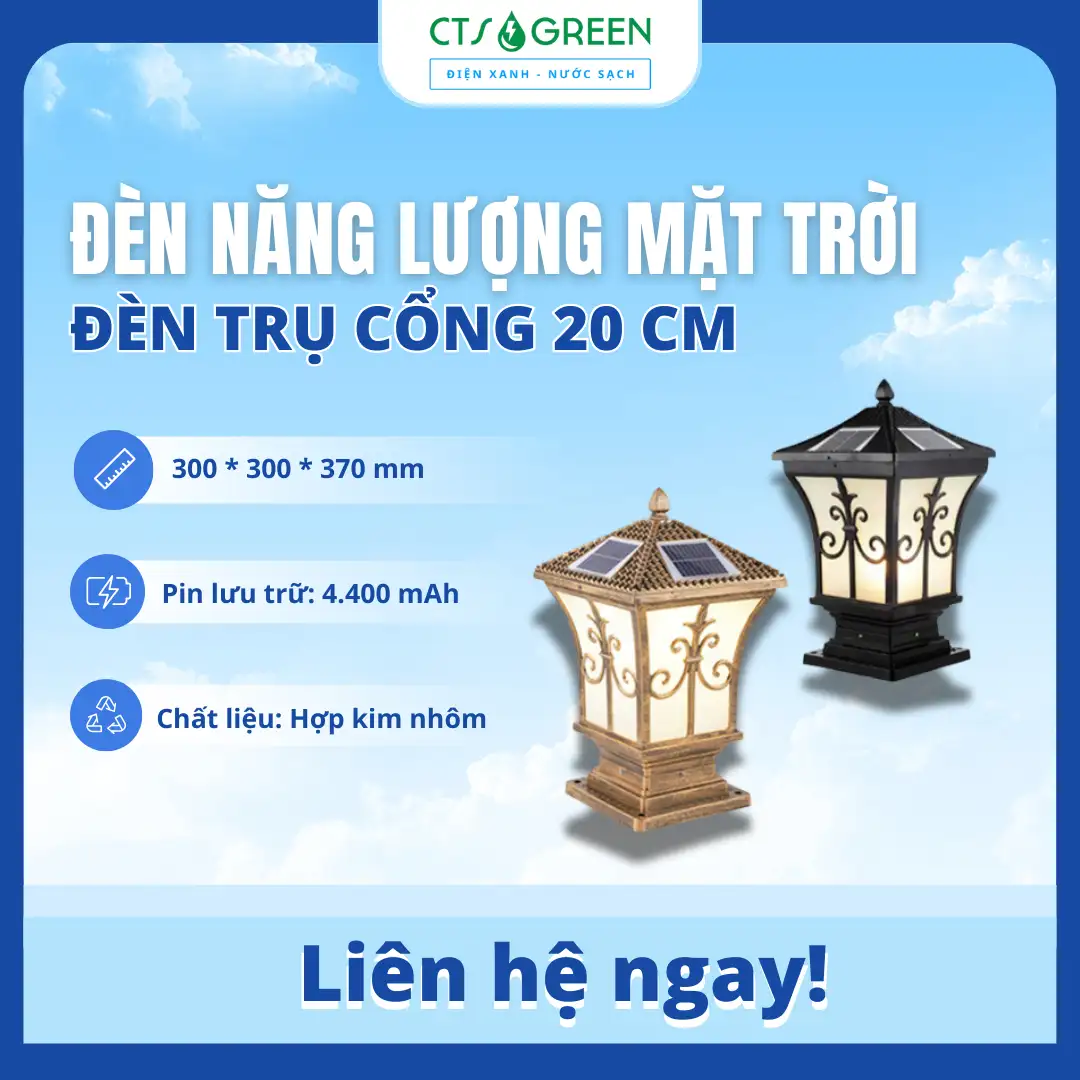 Đèn trụ cổng năng lượng mặt trời 20cm
