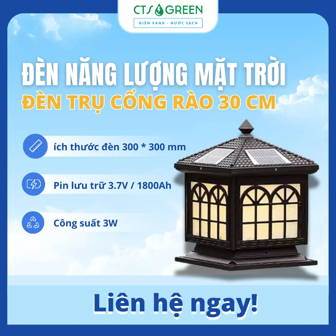 Đèn trụ cổng rào năng lượng mặt trời TC16M-1N 30 cm