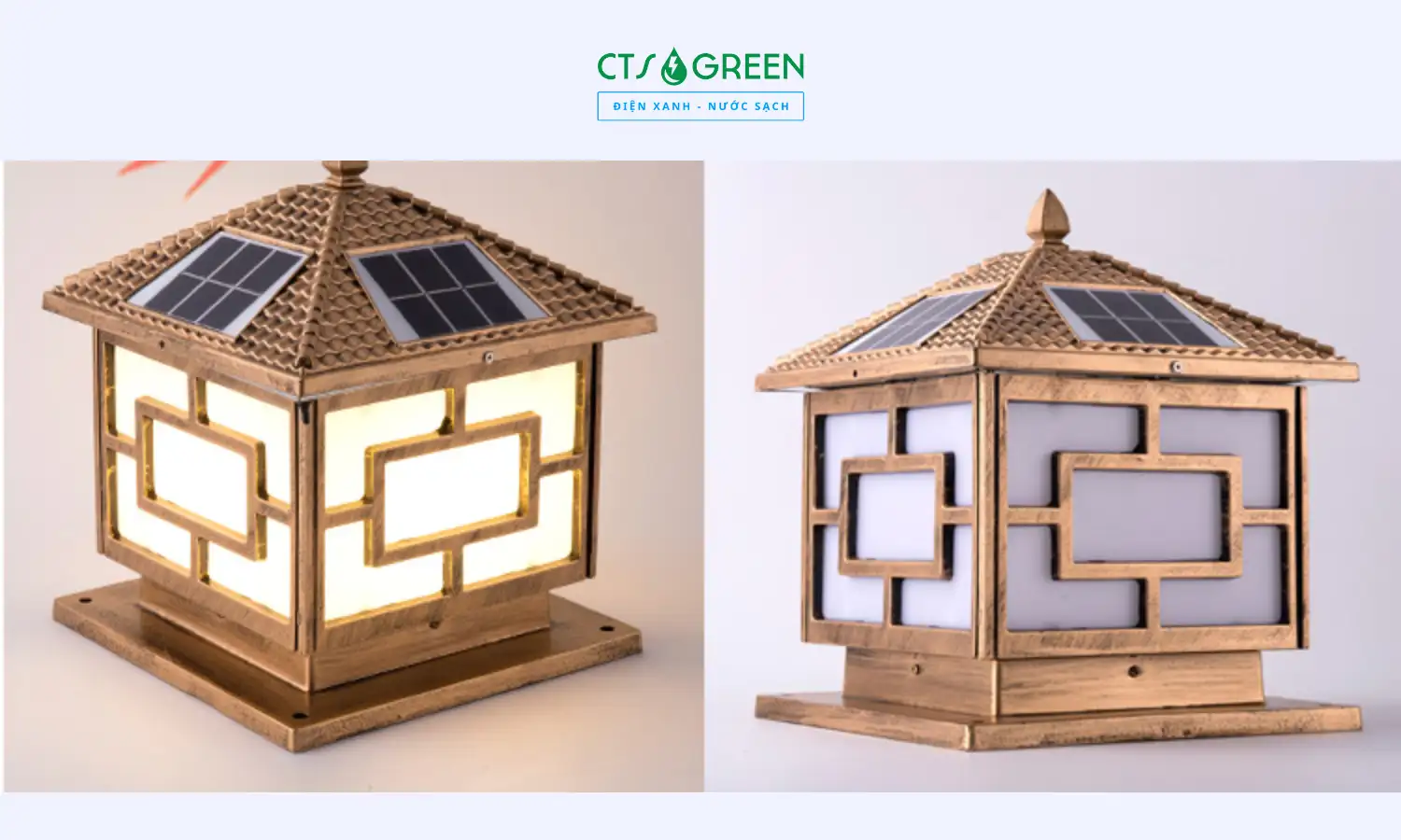 Đèn trụ cổng vuông năng lượng mặt trời 25x25cm TC04S-1V