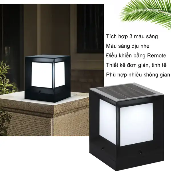 Đèn trụ cổng vuông đơn giản năng lượng mặt trời 