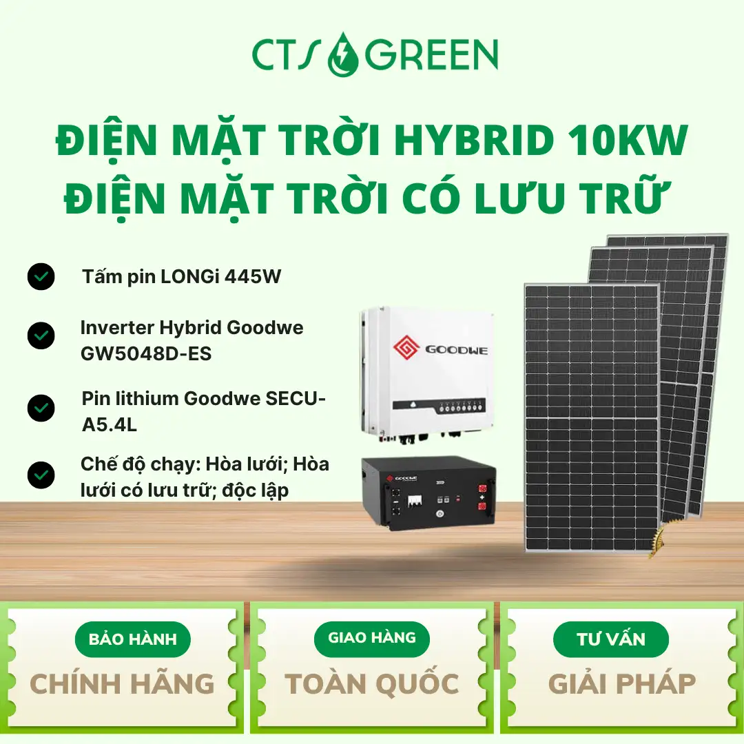 Điện mặt trời Hybrid 10kW | Điện mặt trời có lưu trữ