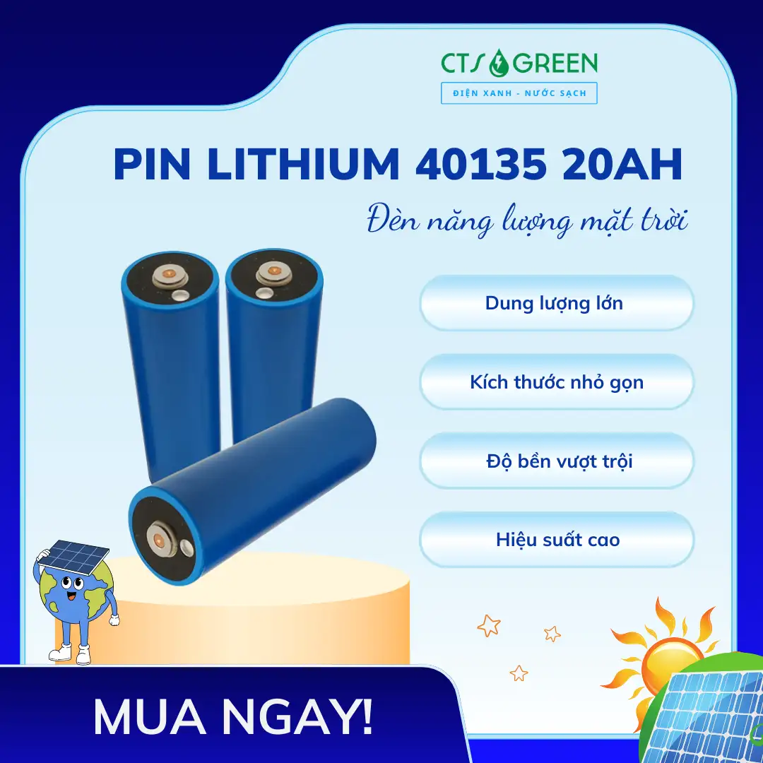 Pin Lithium 40135 20Ah cho đèn năng lượng mặt trời 3401 Pin Lithium 40135 20Ah cho đèn năng lượng mặt trời