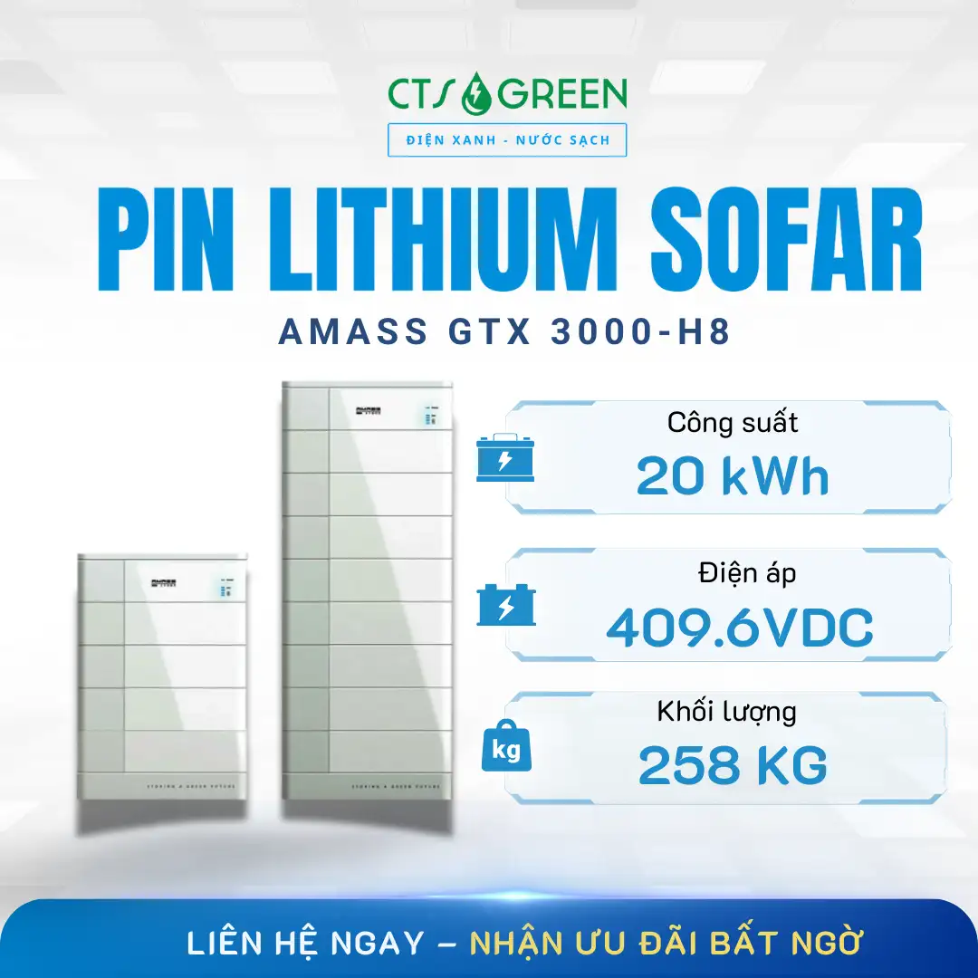 Pin lithium Sofar 20kW | AMASS GTX 3000 - H8
