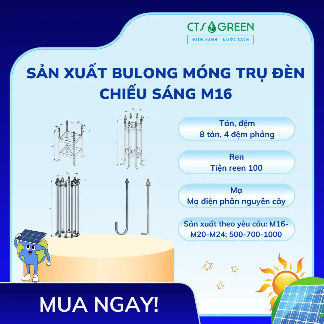 Giải pháp hòa lưới bám tải Zero Export, hệ thống điện mặt trời không phát ngược lưới 8283 Sản xuất Bulong móng trụ đèn chiếu sáng | M16, M20, M22, M24, M30