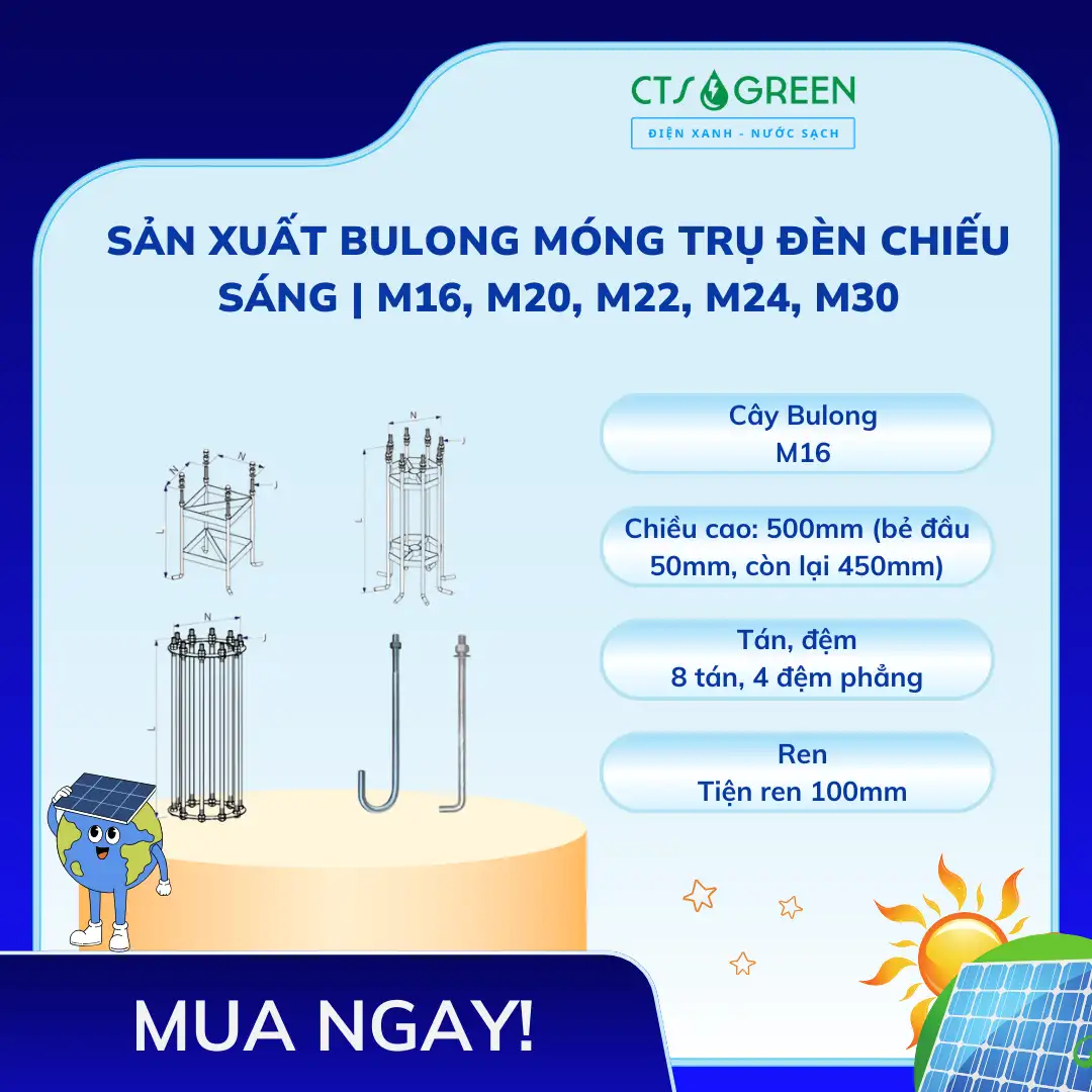 Giải pháp hòa lưới bám tải Zero Export, hệ thống điện mặt trời không phát ngược lưới 8283 Sản xuất Bulong móng trụ đèn chiếu sáng | M16, M20, M22, M24, M30
