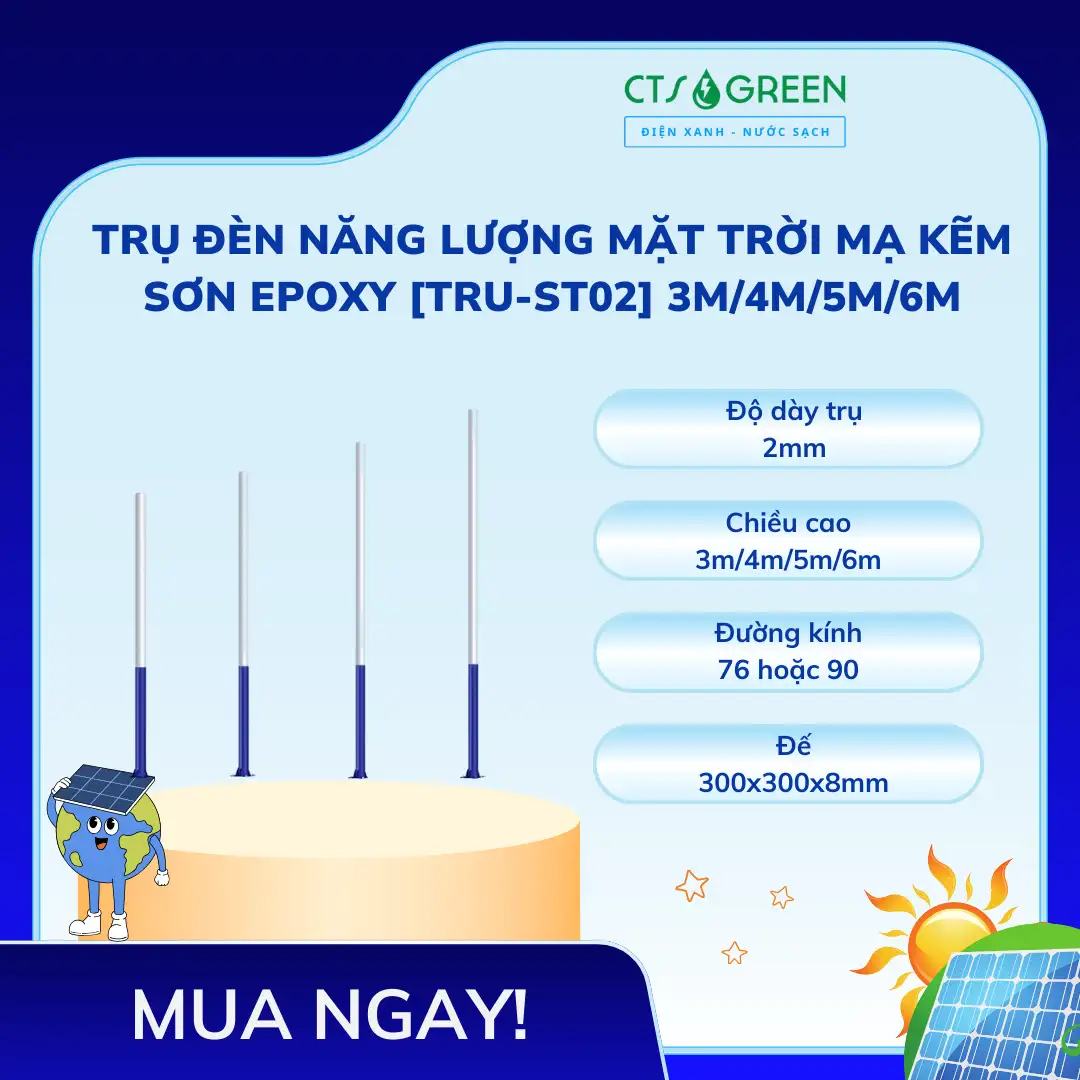 Trụ đèn năng lượng mặt trời mạ kẽm sơn epoxy [TRU-ST02] 3m/4m/5m/6m