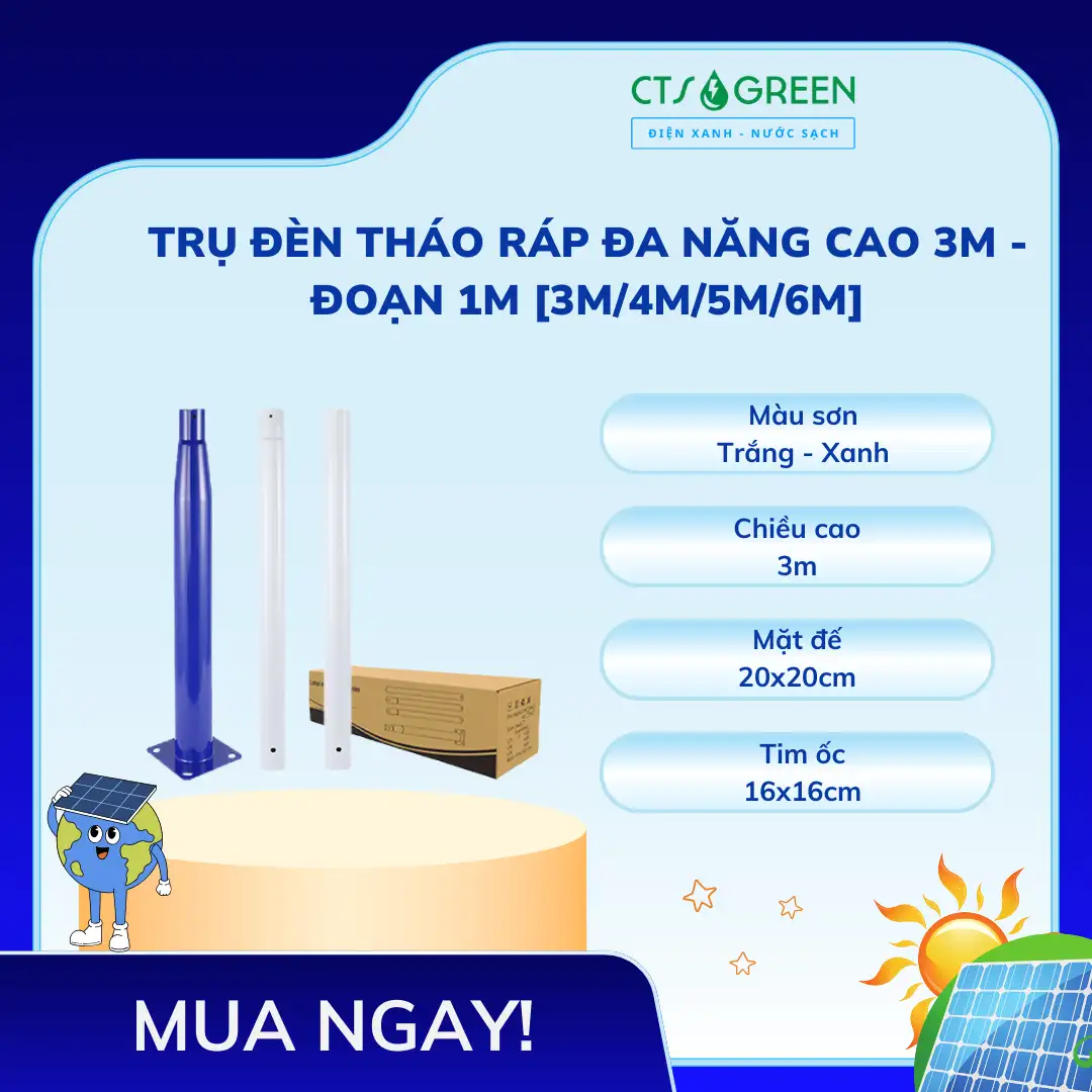 Trụ đèn tháo ráp đa năng cao 3m - Đoạn 1m [3m/4m/5m/6m]