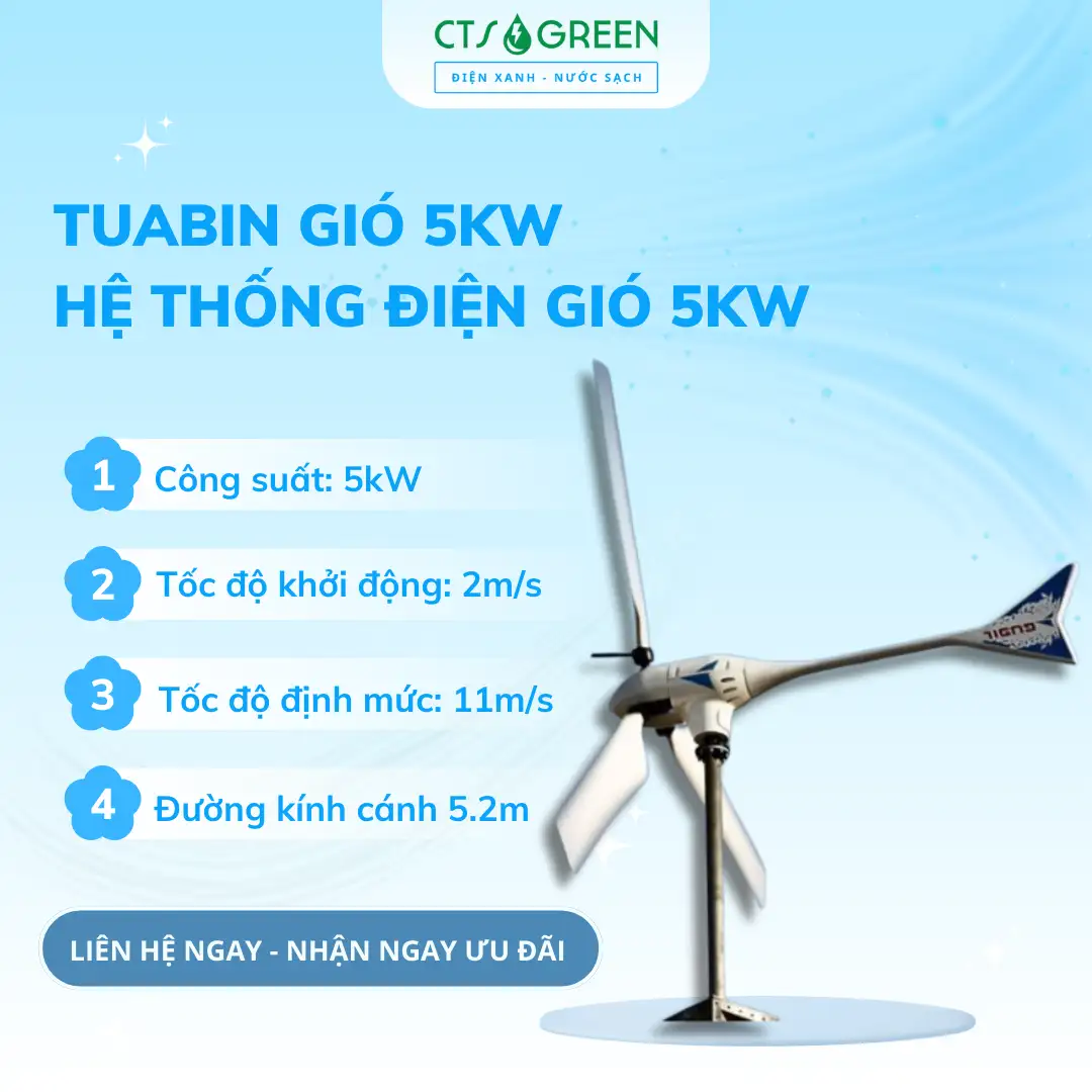 Tuabin Gió 5kW | Hệ thống Điện gió 5kW