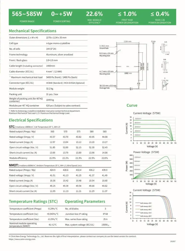 Datasheet Pin mặt trời ASTRONERGY ASTRON N5 580W