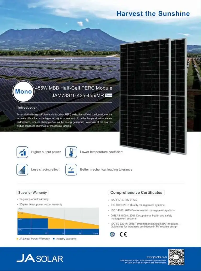 Datasheet pin mặt trời JA Solar 445W