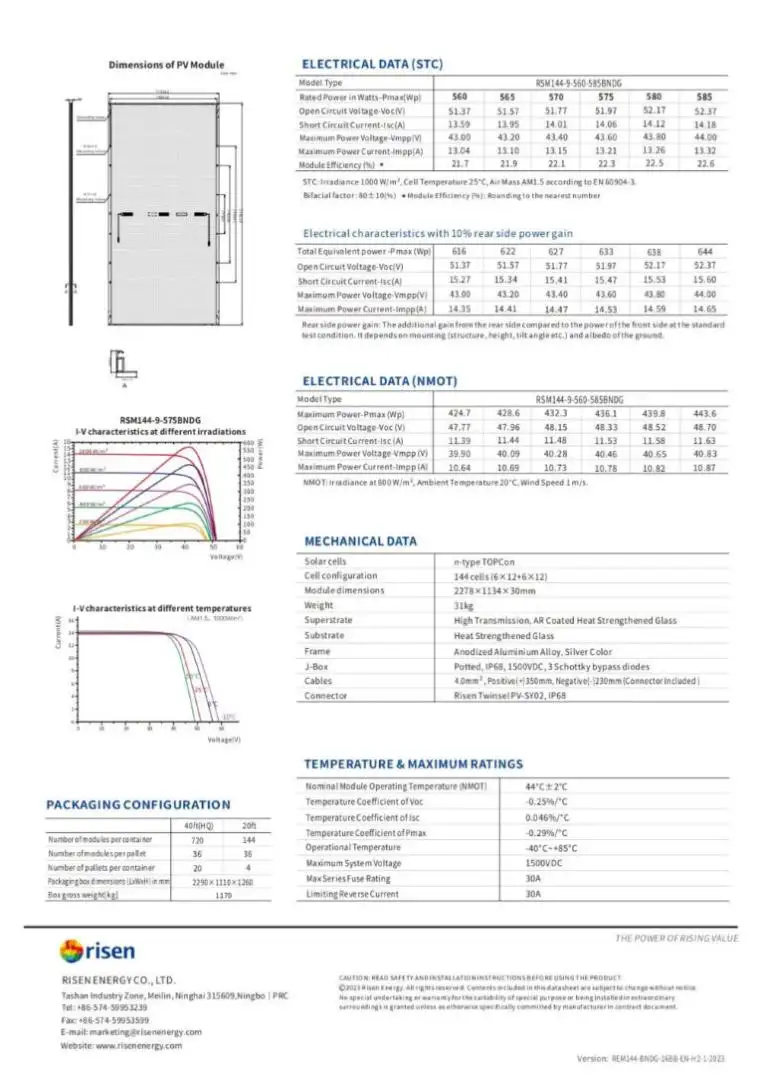 Datasheet Risen 575 Wp