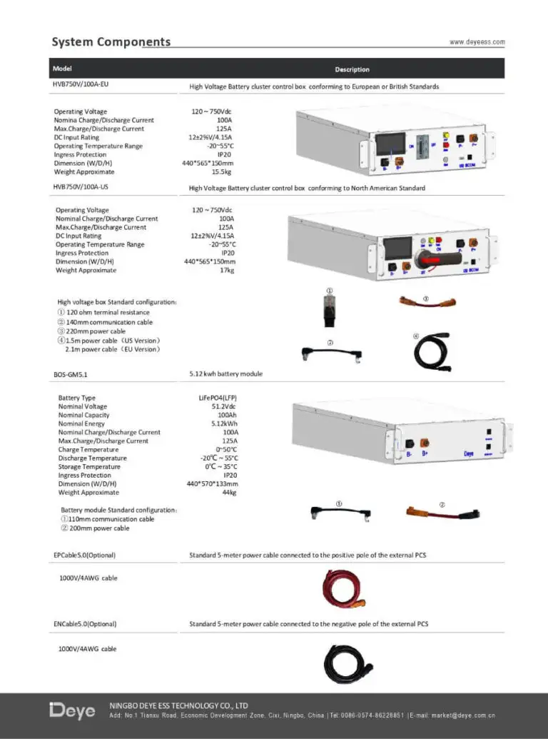Pin Lithium DEYE Áp cao BOS - GM5.1 2234 Datasheet DEYE BOS-G