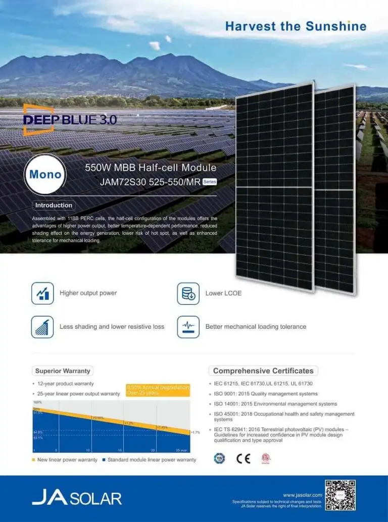 Tấm pin năng lượng mặt trời JA Solar 540W Mono PERC (DeepBlue 3.0)