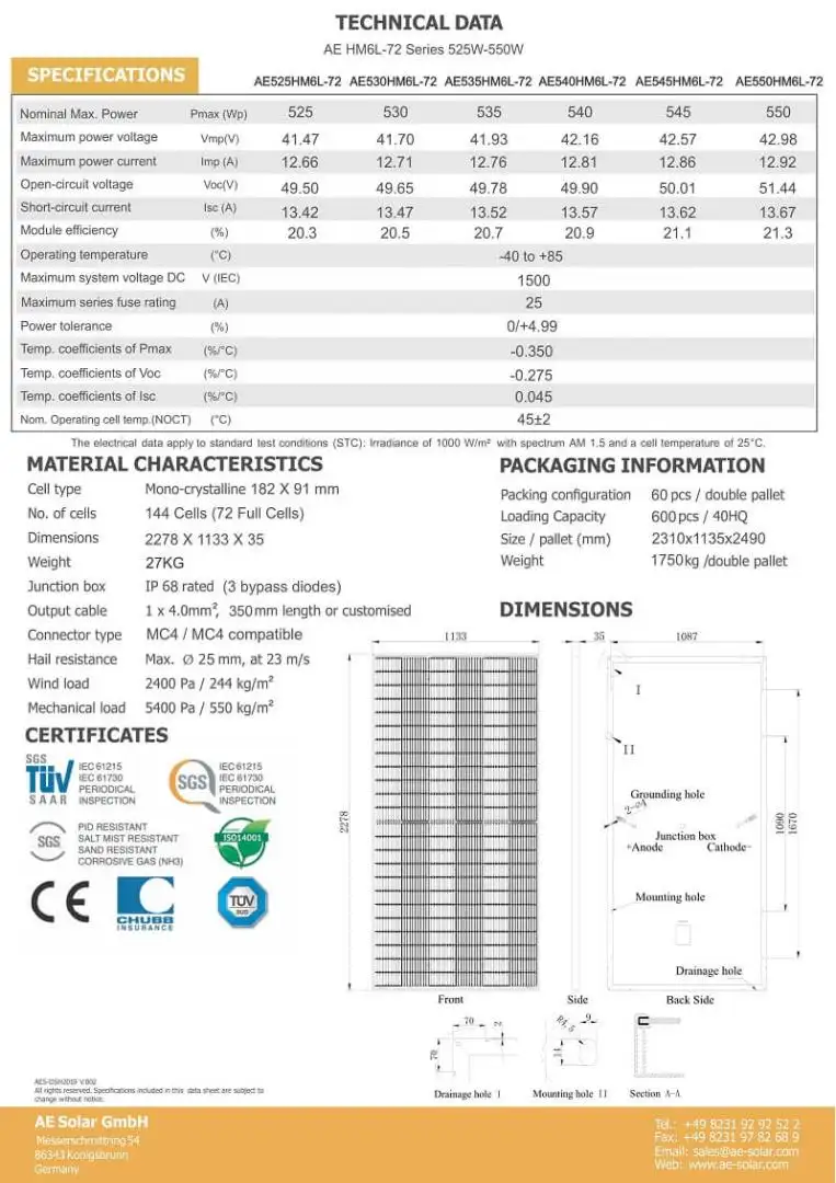 Tấm pin AE Solar 550 Wp