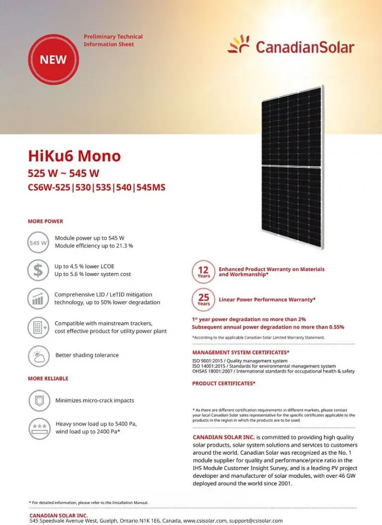 Tấm pin Canadian Solar 535 Wp I Tấm pin năng lượng Canadian Solar 1995 Thông số kỹ thuật pin canadian 535Wp