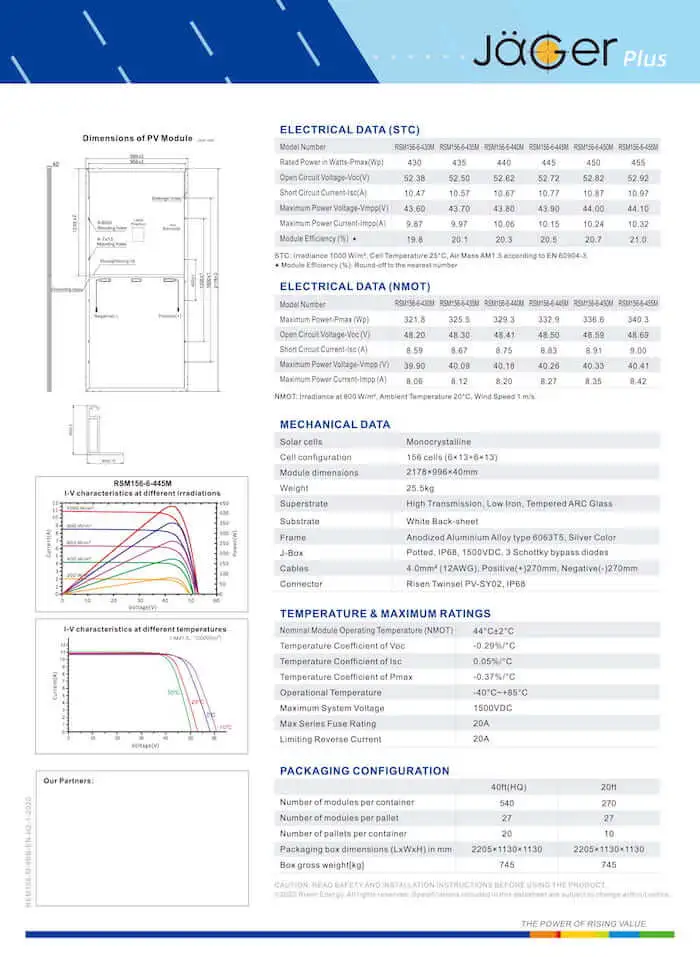 Tấm pin Risen 440 Wp 1635 Datasheet Tấm pin Risen 440 Wp