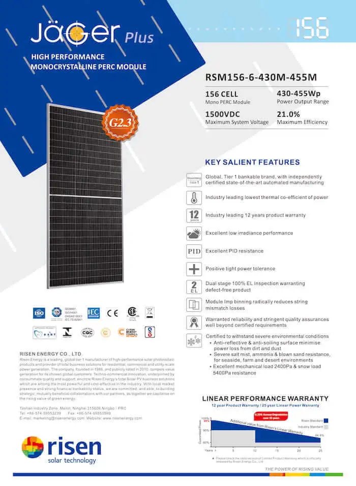 Tấm pin Risen 440 Wp 1635 Datasheet Tấm pin Risen 440 Wp