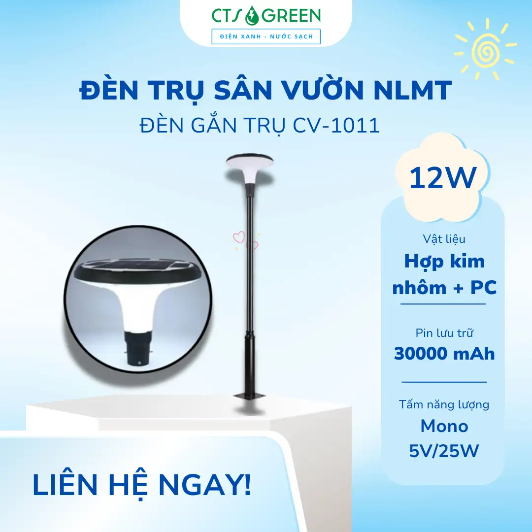 Đèn gắn trụ năng lượng mặt trời chiếu sáng sân vườn CV-1011