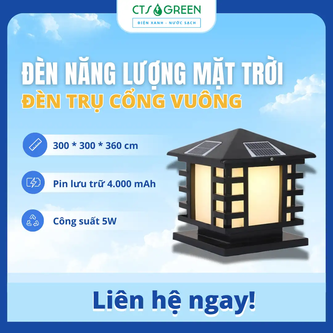 Đèn trụ cổng vuông năng lượng mặt trời TC08M - 2D