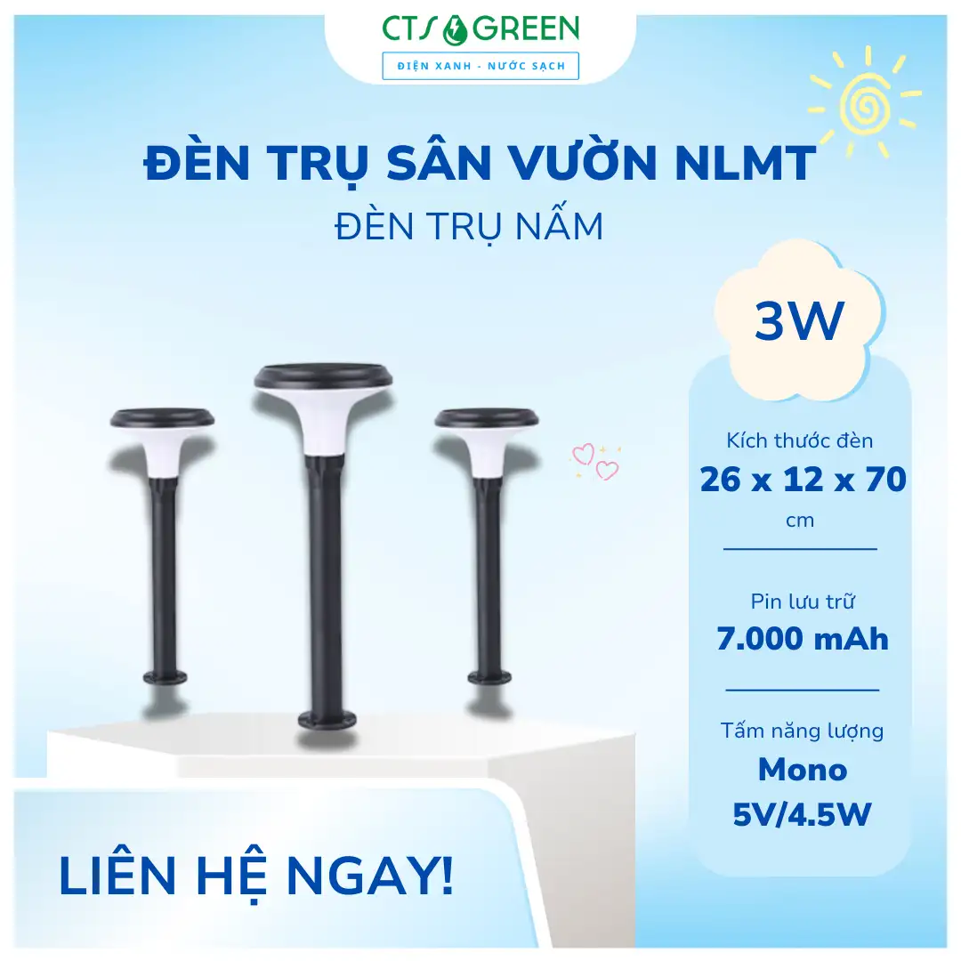 Đèn trụ nấm sân vườn năng lượng mặt trời TS01D