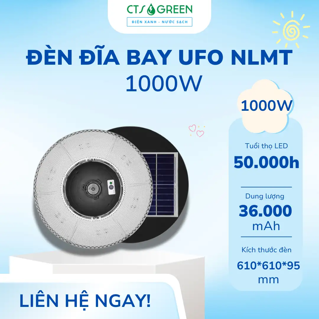 Đèn LED năng lượng mặt trời hình đĩa bay chiếu sáng sân vườn 1000W